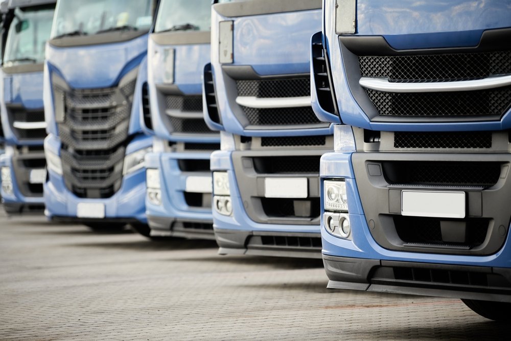 Fleet,Of,Commercial,Lorry,Trucks,In,Row.,Logistics,And,Transportation